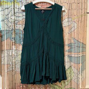 CURATIONS Sleeveless Tiered Surplice Viscose Tunic Blouse, Green, Large